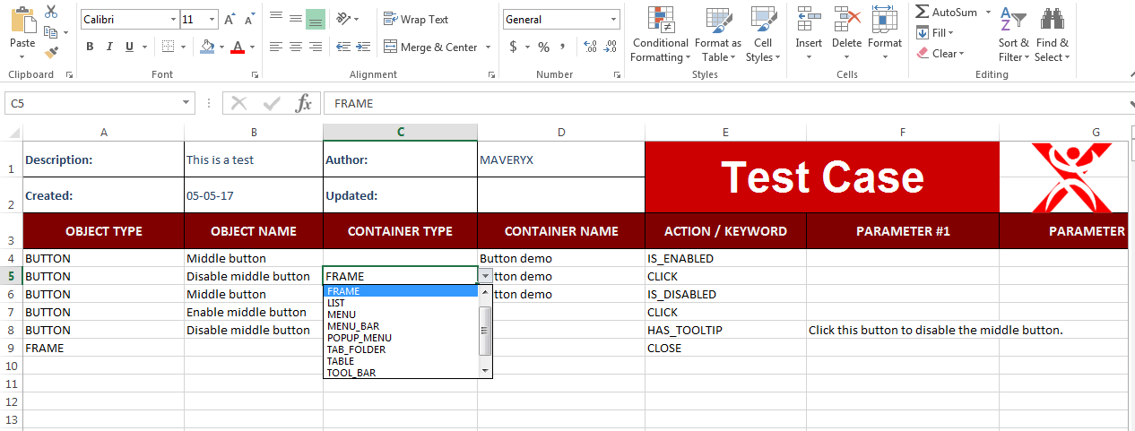 Keywords-driven No-Code testing by MS Excel spreadsheet example 2