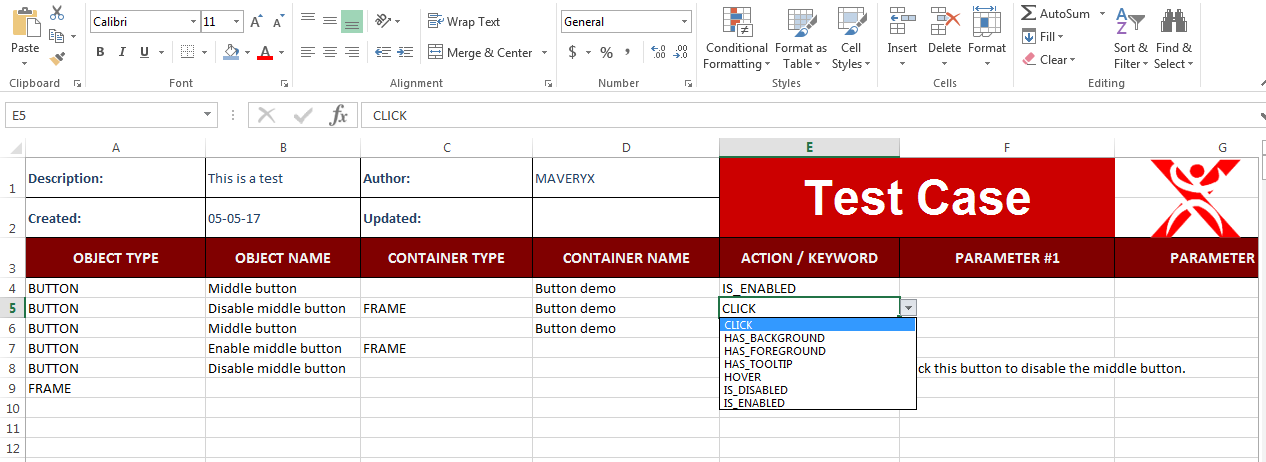 Keywords-driven codeless testing by MS Excel spreadsheet example 3