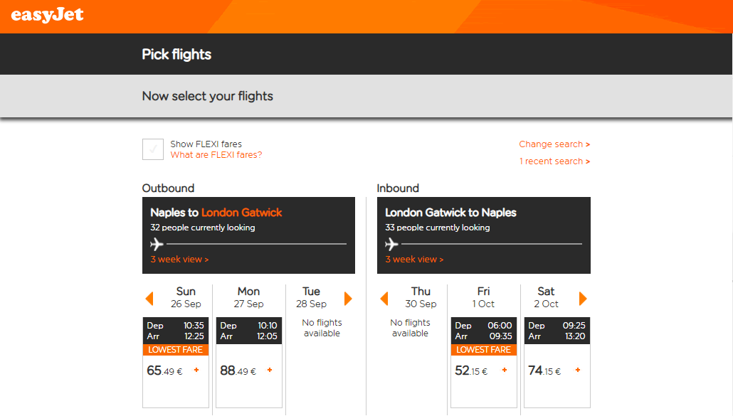 Flights selection